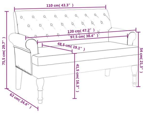 VidaXL világosszürke szövet pad háttámlával 120 x 62 x 75,5 cm