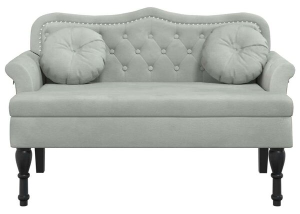VidaXL világosszürke bársony pad párnákkal 120,5 x 65 x 75 cm