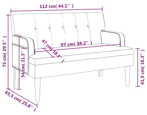 VidaXL fehér műbőr pad háttámlával 112x65,5x75 cm