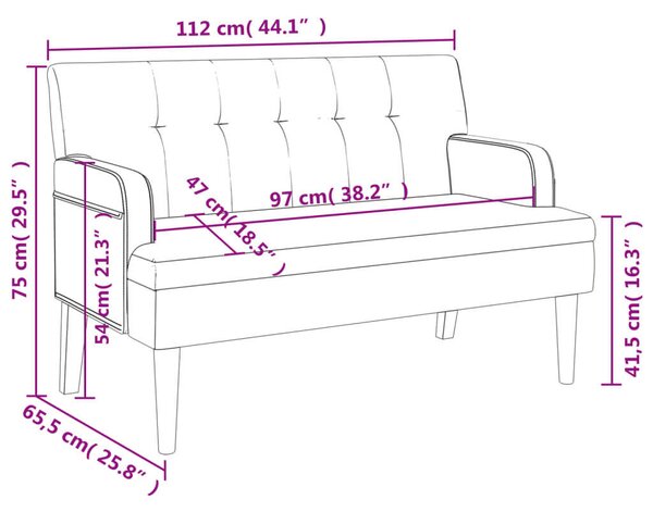 VidaXL fehér műbőr pad háttámlával 112x65,5x75 cm