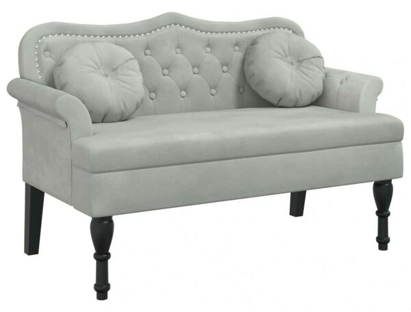 VidaXL világosszürke bársony pad párnákkal 120,5 x 65 x 75 cm