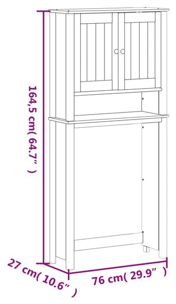 VidaXL BERG fekete tömör fa mosógépszekrény 76 x 27 x 164,5 cm