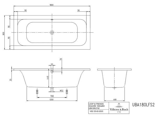 Villeroy & Boch Loop&Friends Kád - 180x80 cm - Akril