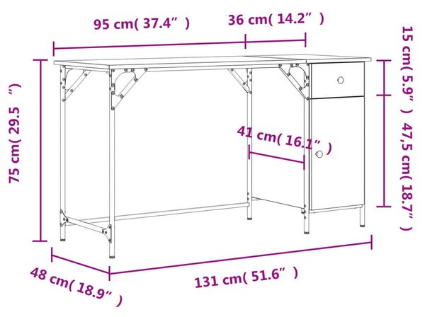 VidaXL sonoma tölgy szerelt fa számítógépasztal 131 x 48 x 75 cm