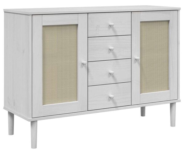 VidaXL SENJA Fenyőfa Tálalószekrény - Fehér - Rattan - 112x40x80 cm