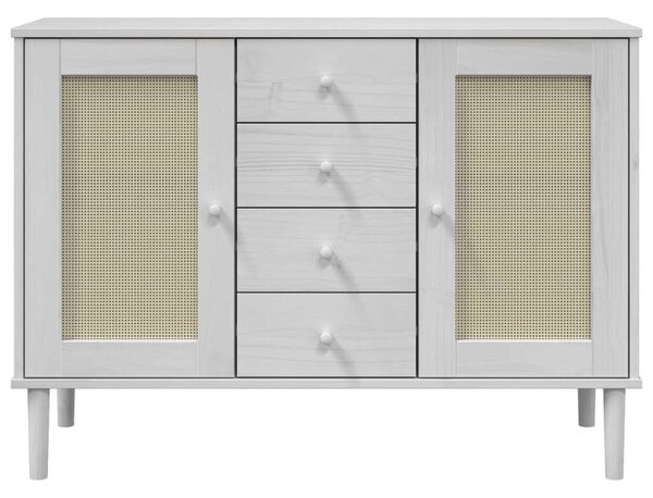 VidaXL SENJA Fenyőfa Tálalószekrény - Fehér - Rattan - 112x40x80 cm