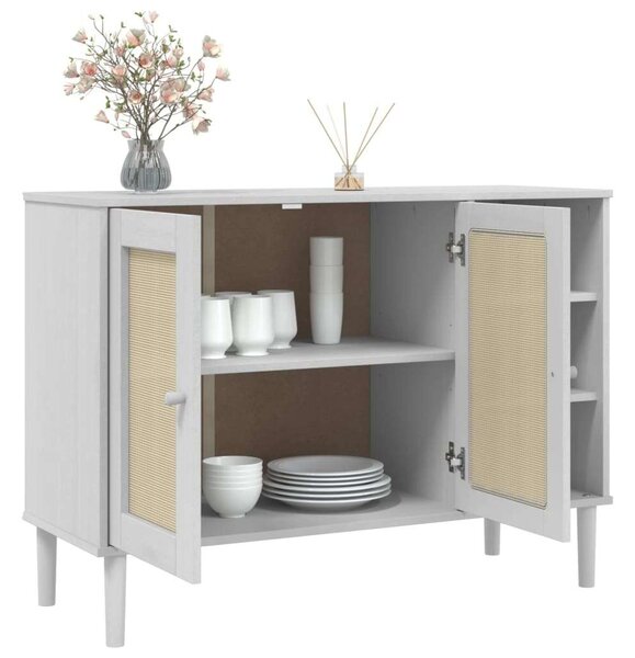VidaXL SENJA Tálalószekrény - Fehér Rattan - 112x40x80 cm