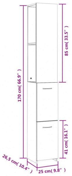 VidaXL szürke sonoma színű szerelt fa fürdőszobaszekrény 25x25x170 cm