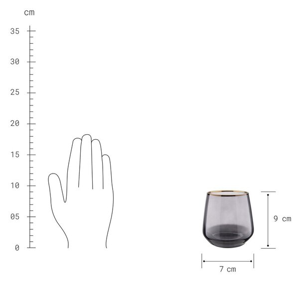 TOUCH OF GOLD vizespohár arany szegéllyel, szürke 345 ml, 6 db-os készlet