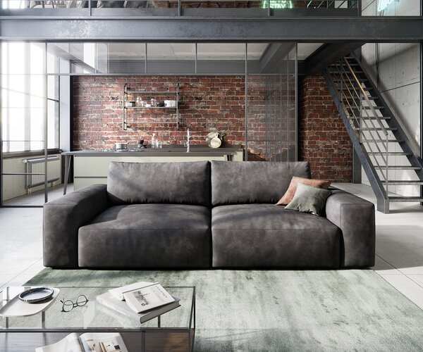 DELIFE Nagy kanapé Lanzo 230x95 cm bőr imitáció vintage antracit