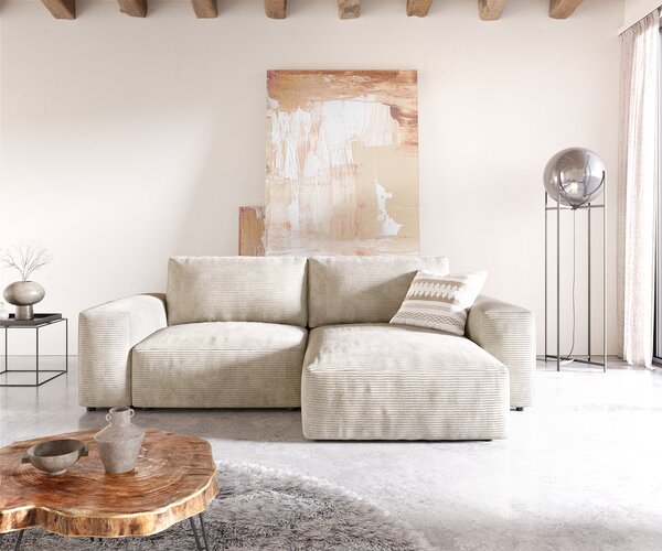 DELIFE Sarokkanapé Lanzo 230x155 cm kordbársony bézs rekamié változtatható
