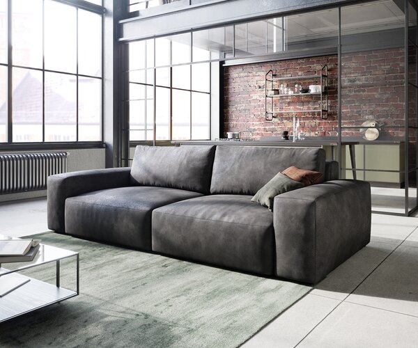DELIFE Nagy kanapé Lanzo 230x95 cm bőr imitáció vintage antracit