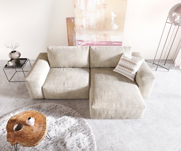 DELIFE Sarokkanapé Lanzo 230x155 cm kordbársony bézs rekamié változtatható