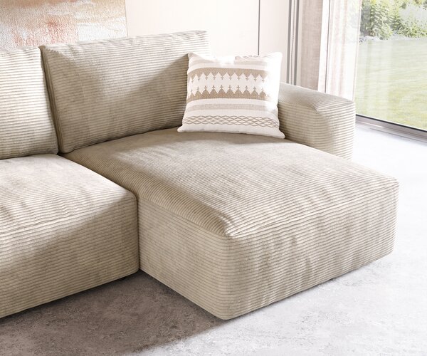 DELIFE Sarokkanapé Lanzo 230x155 cm kordbársony bézs rekamié változtatható