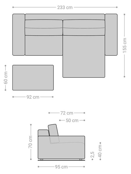 DELIFE Sarokkanapé Lanzo 230x155 cm kordbársony bézs változtatható rekamié puffal