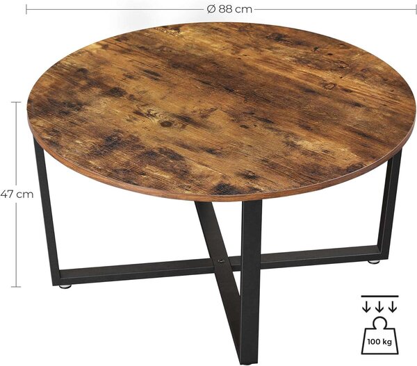 VASAGLE Kerek Dohányzóasztal - Ipari Stílus - 88cm