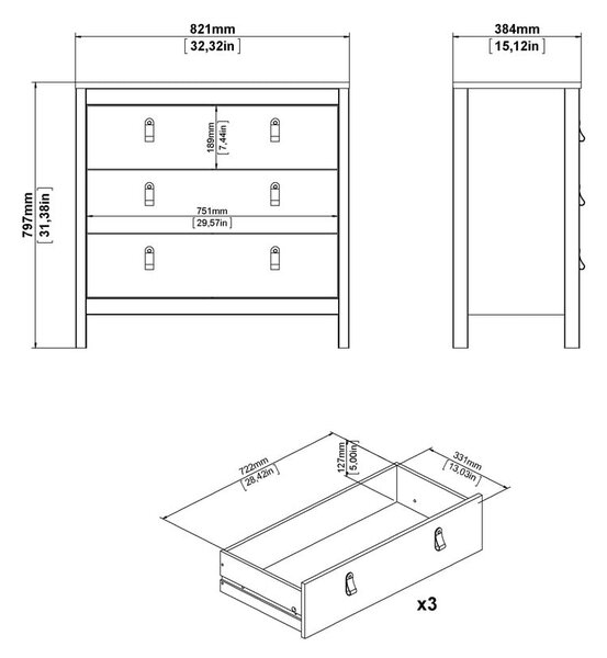 Fekete alacsony komód 82x80 cm Madrid – Tvilum