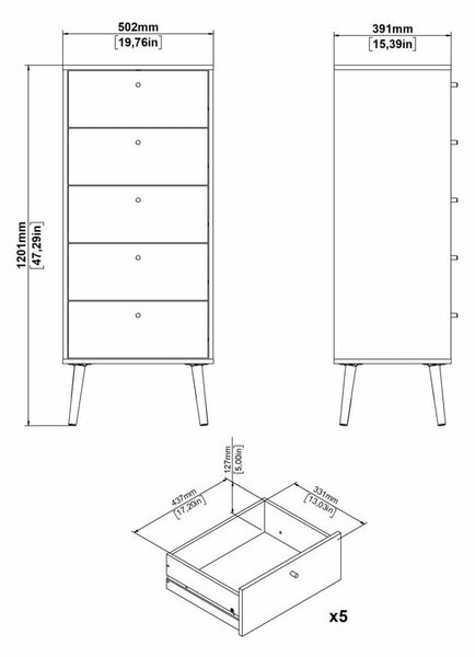 Fehér magas komód 50x120 cm Bodo – Tvilum