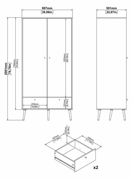Antracitszürke ruhásszekrény 99x200 cm Bodo – Tvilum