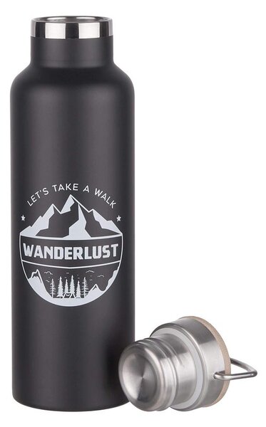 WANDERLUST termosz füllel és bambusz kupakkal, fekete 650ml