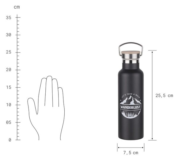 WANDERLUST termosz füllel és bambusz kupakkal, fekete 650ml