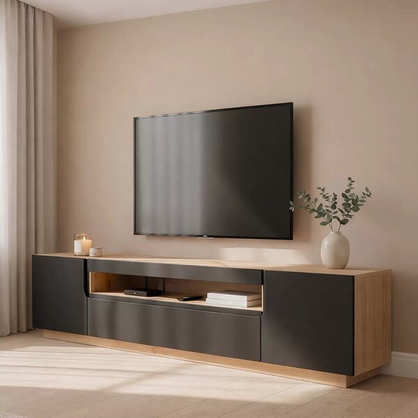 Loftia TV-szekrény 200 cm kétajtós nyitott résszel - artisan / fekete matt
