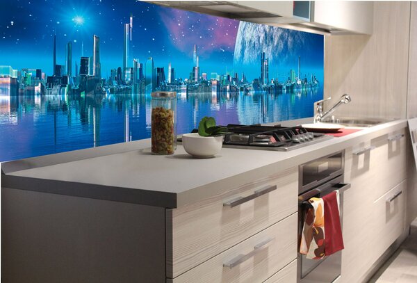 Konyhai fotótapéta - a jövő városa 180 x 60 cm
