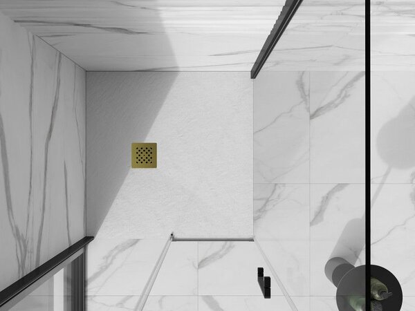 Mexen Stone+ kompozit zuhanytálca négyzet alakú 90 x 90 cm, fehér, arany fedél - 44109090-G