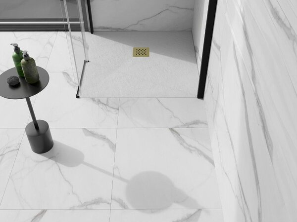 Mexen Stone+ kompozit zuhanytálca négyzet alakú 90 x 90 cm, fehér, arany fedél - 44109090-G