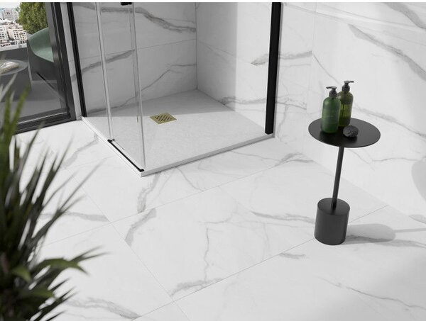 Mexen Stone+ kompozit zuhanytálca négyzet alakú 90 x 90 cm, fehér, arany fedél - 44109090-G