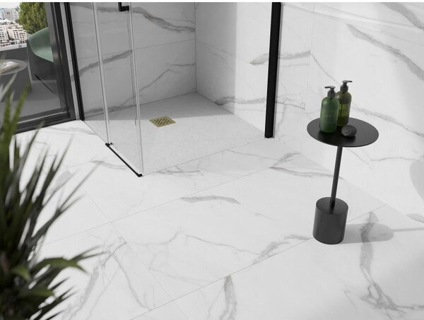 Mexen Stone+ kompozit zuhanytálca négyzet alakú 90 x 90 cm, fehér, arany fedél - 44109090-G
