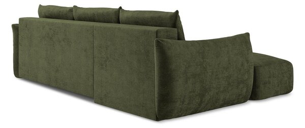 Zöld zsenília kinyitható sarokkanapé (bal oldali-heverő résszel) Leila – Makamii