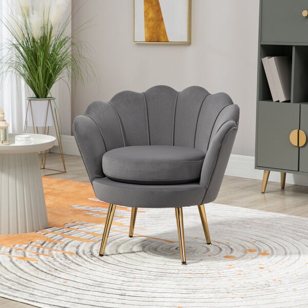 Homcom retro fotel, lábakkal, bársony/fém, 76 x 67 x 74 cm, szürke