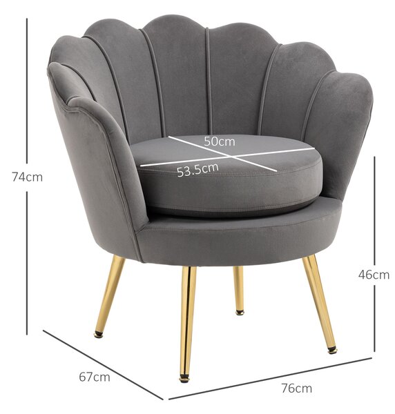 Homcom retro fotel, lábakkal, bársony/fém, 76 x 67 x 74 cm, szürke