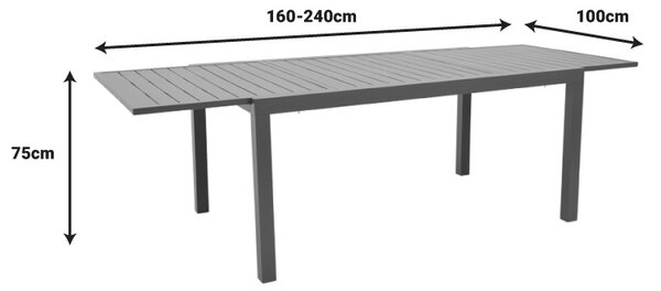Kerti asztal Lafla, szürke, 240x100x75 cm