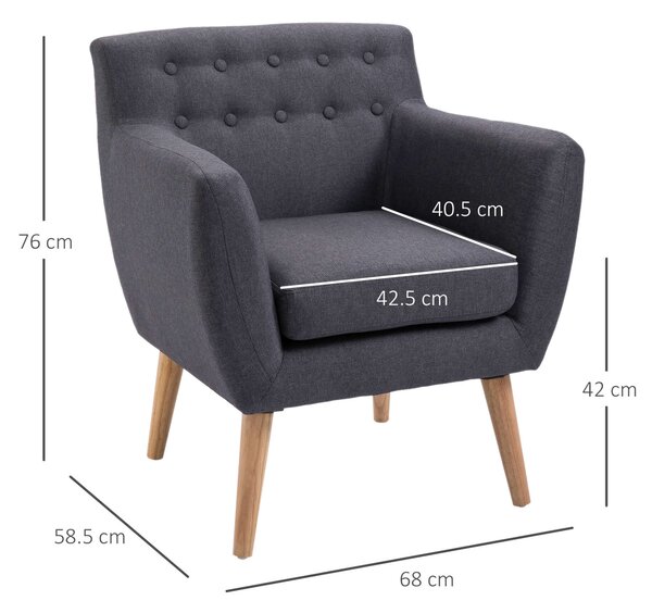Homcom fotel – skandináv stílusban, sötétszürke lenvászon kárpittal, 68×58,5×76 cm