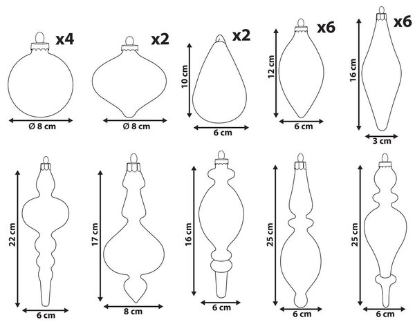25 darabos karácsonyfadísz szett ICICLE Üveg Átlátszó/arany