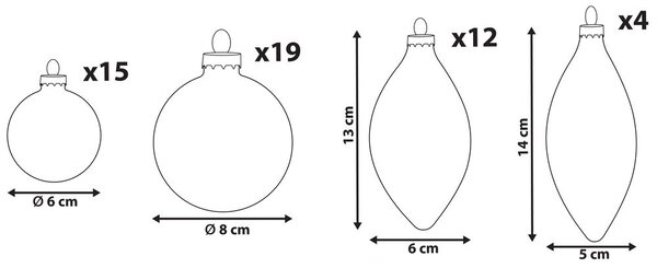 50 darabos karácsonyfadísz szett SNOWFLAKE Üveg Piros/fehér
