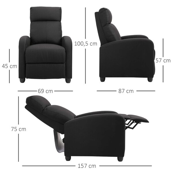 HomCom Dönthető Fotel, 69x87x100,5 cm, fekete | AOSOM HU