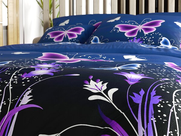 Mikroplüss ágyneműhuzat VIOLET BUTTERFLY sötétkék Ágyneműhuzat mérete: 70 x 90 cm | 140 x 220 cm