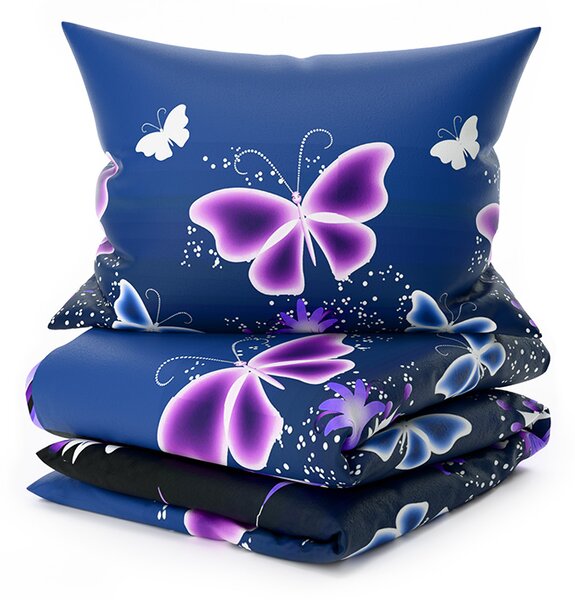 Mikroplüss ágyneműhuzat VIOLET BUTTERFLY sötétkék Ágyneműhuzat mérete: 70 x 90 cm | 140 x 220 cm