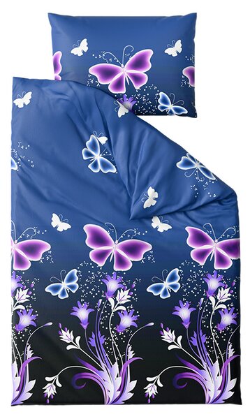 Mikroplüss ágyneműhuzat VIOLET BUTTERFLY sötétkék Ágyneműhuzat mérete: 70 x 90 cm | 140 x 220 cm
