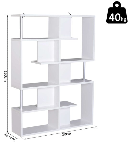 Nappali könyvespolc, fa, 5 szintes. 120 x 28,6 x 160 cm, Alb