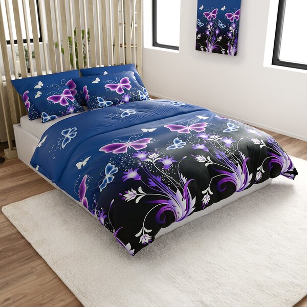 Mikroplüss ágyneműhuzat VIOLET BUTTERFLY sötétkék Ágyneműhuzat mérete: 70 x 90 cm | 140 x 220 cm