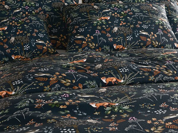 Mikroplüss ágyneműhuzat szett RÓKA ÉS NYÚL sötétzöld + mikroplüss lepedő SOFT 90x200 cm fehér, egyszemélyes