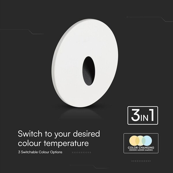 V-TAC 3W süllyeszthető kültéri LED lépcsővilágítás, állítható színhőmérséklettel - SKU 24010