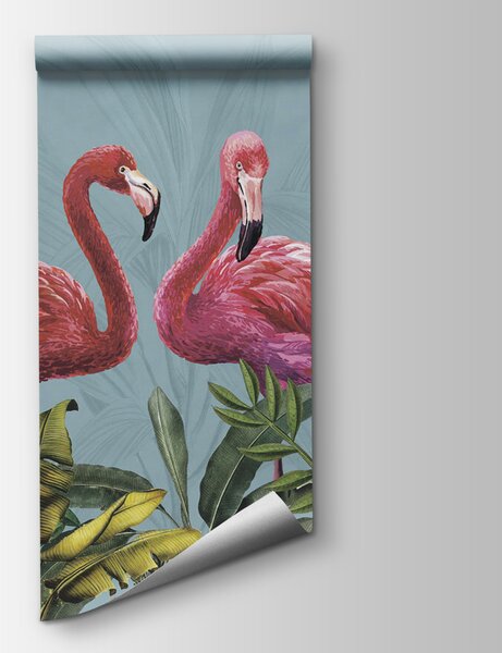 Fotótapéta Két rózsaszín flamingó és zöld levelek, Állatos fotótapéta, Népszerű fotótapéta, u95732 - Tapeko.hu