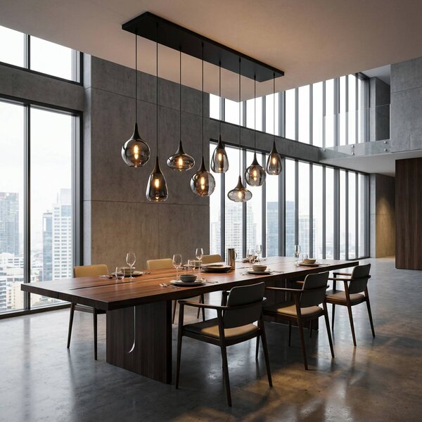 Trio Lighting Lumina függőlámpa, 8-as lámpa, fekete/króm, üveg, dimmelhető, Fekete, Nappali / Étkező, Üveg