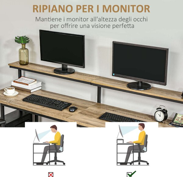 Homcom dupla íróasztal, MDF / fém, 200x53x100 cm, Fekete-barna