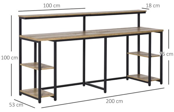 Homcom dupla íróasztal, MDF / fém, 200x53x100 cm, Fekete-barna